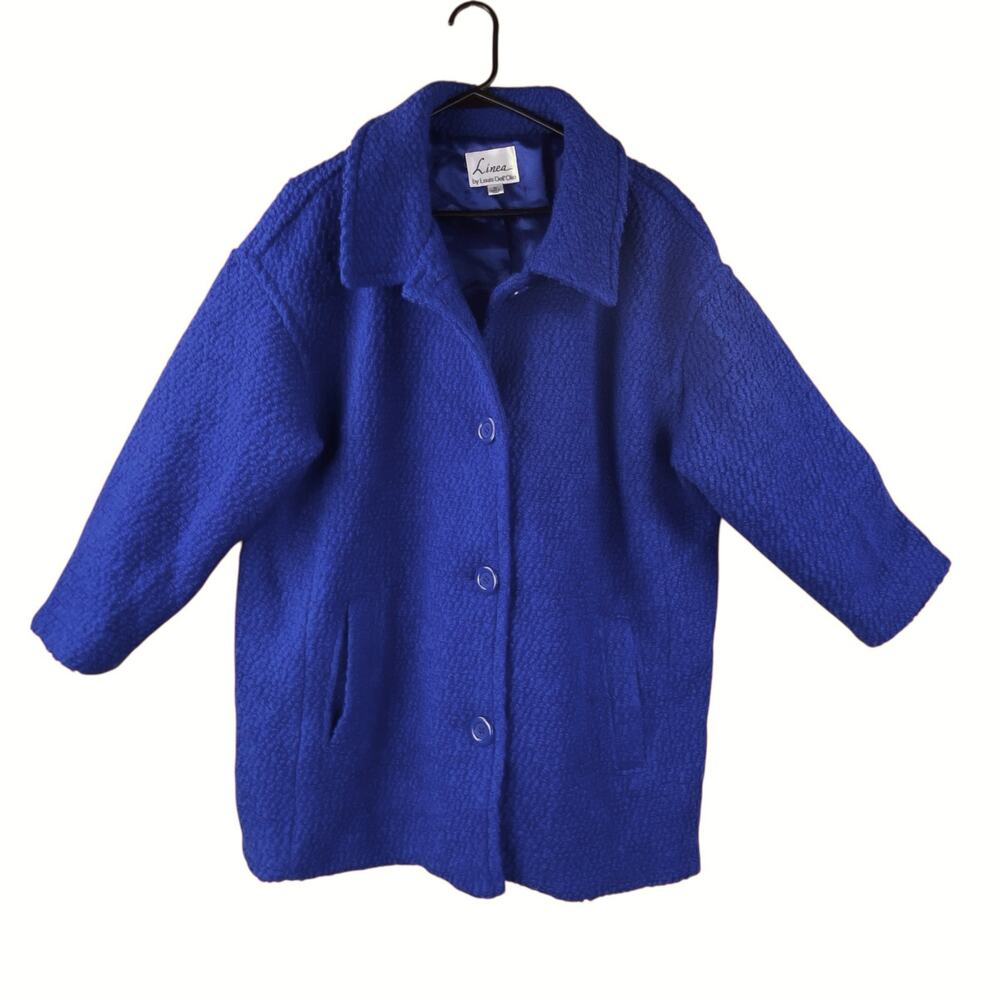 Linea Wool Blend Boucle Textured Coat Size 1X Cobalt Blue Lined